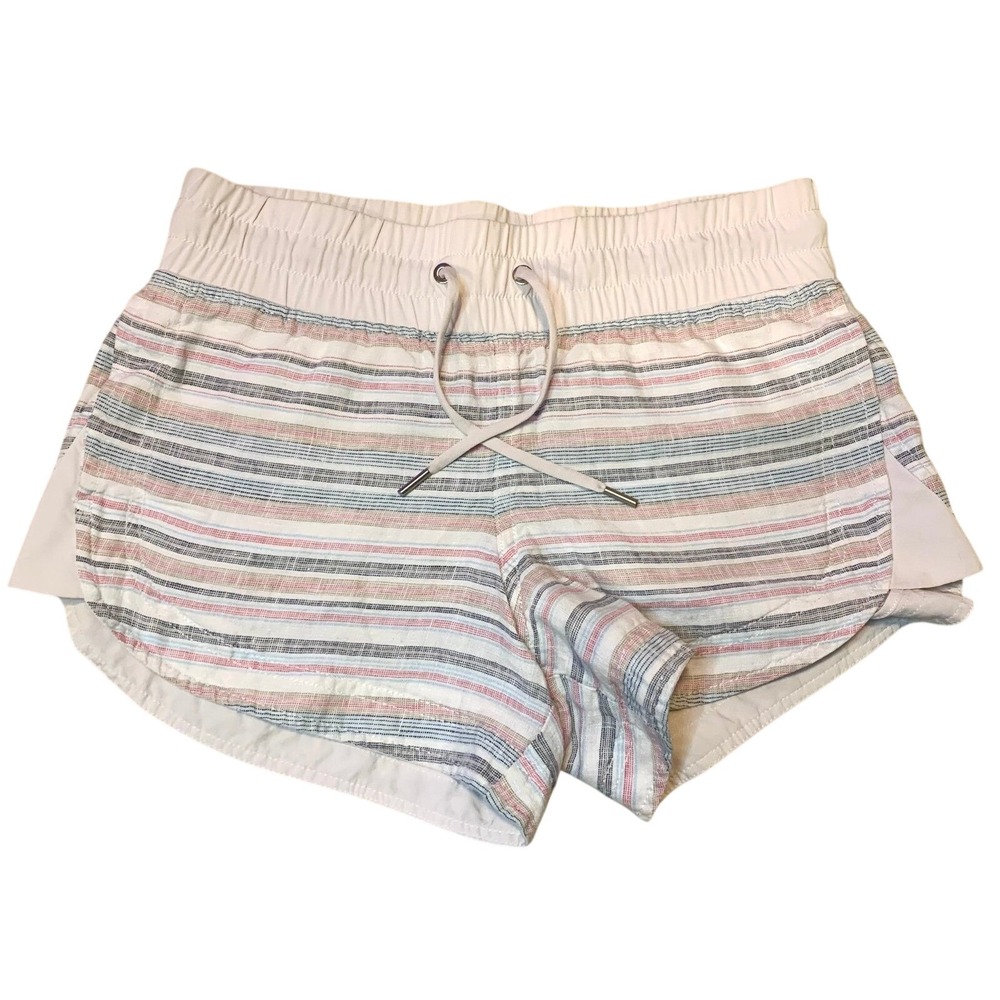 Athleta Cabo Linen Shorts1 2 Multi Stripe Casual Coastal Summer Pastel Beachy